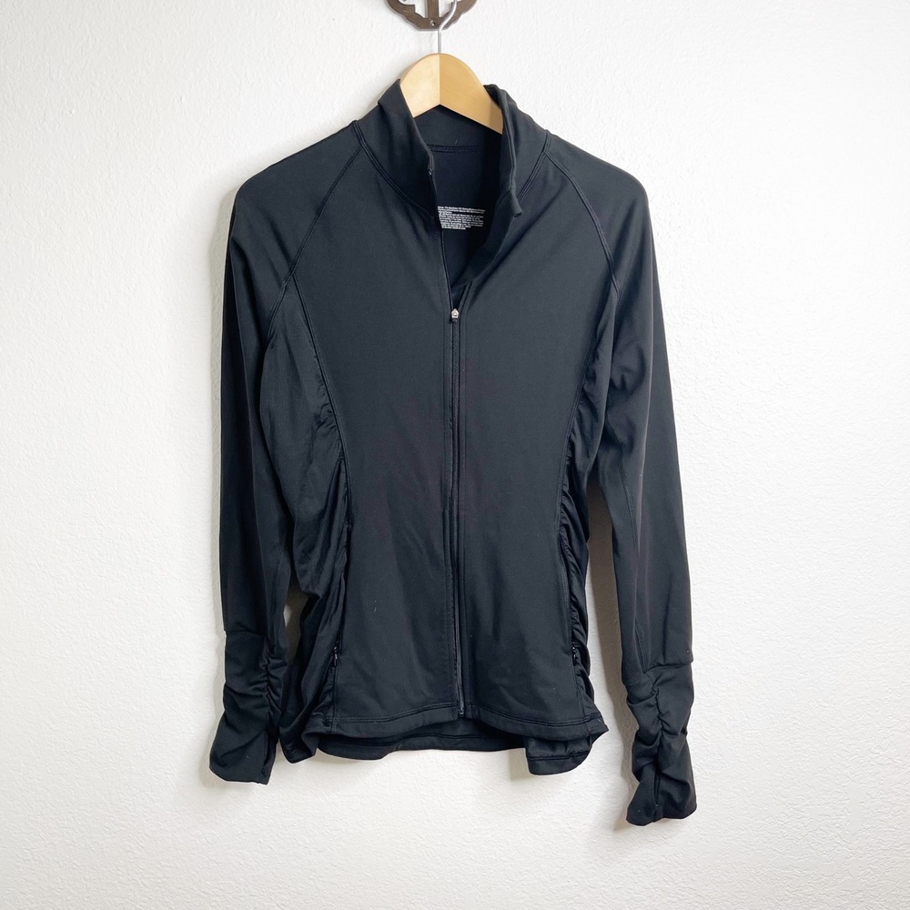 Victorias Secret VSX Sport Black Ruched Full Zip Track Jacket Womens Large L